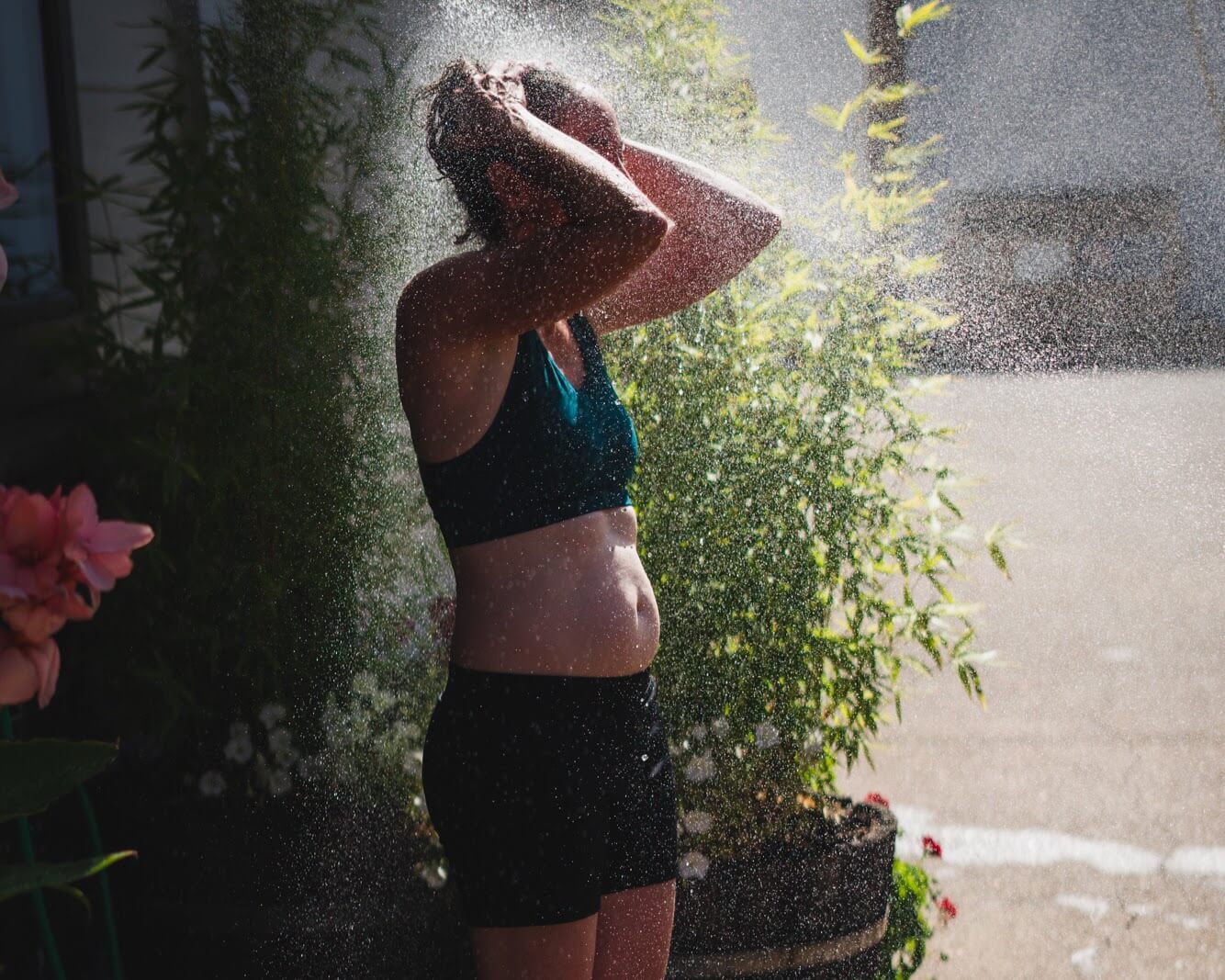 Cooling off at the outdoor shower.