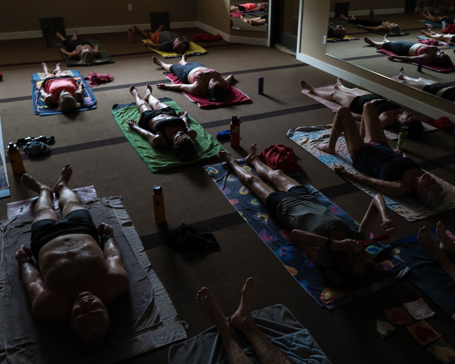 Students resting in guided meditation.